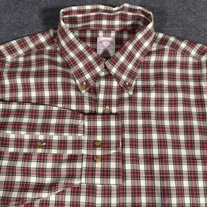 Brooks Brothers Regular Fit Oxford Plaid Button Down Shirt Size M Red Beige